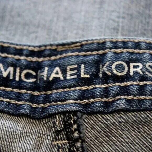 Michael Kors Dark Wash Jeans Size 10 Flare Metal Logo - Picture 7 of 9
